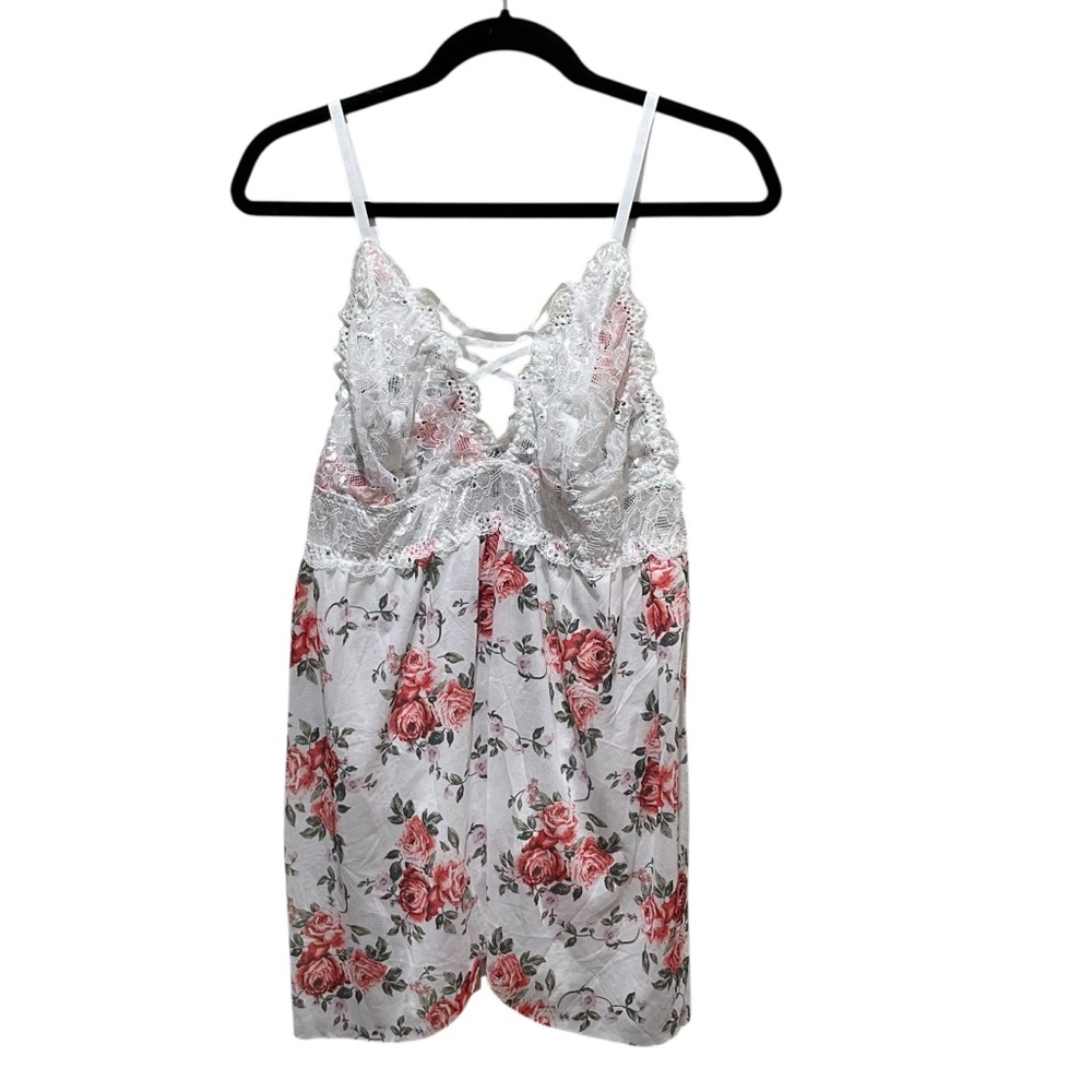 Avidlove Rose Floral Lace Babydoll Chemise Bodysuit Red White Plus Size 14W